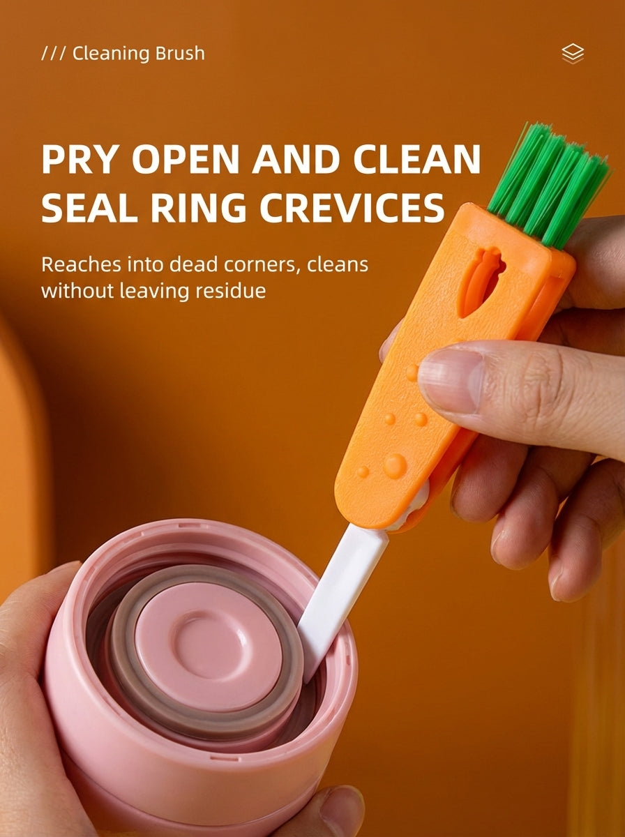 Cute Carrot-Shaped 3-in-1 Cup Lid & Straw Cleaning Brush Set