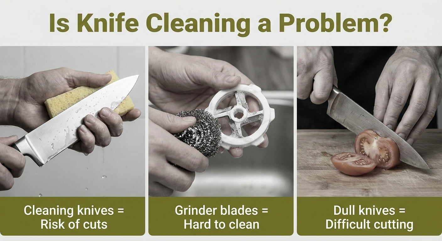 4-in-1 Knife & Utensil Cleaning Brush with Built-in Sharpener