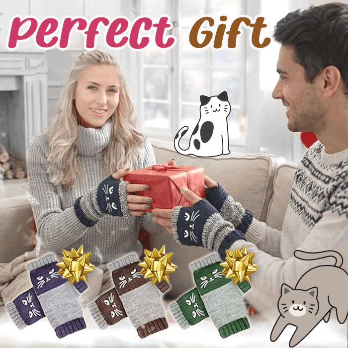 Meow Winter Cute Fingerless Mittens