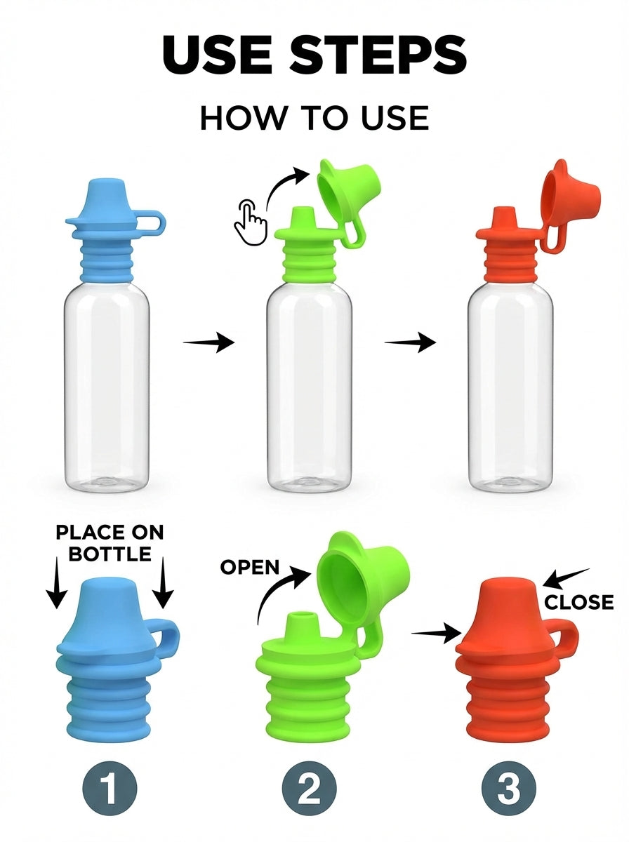 Universal Silicone Spout Adapter for Kids — Turn Any Bottle into a Sippy Cup