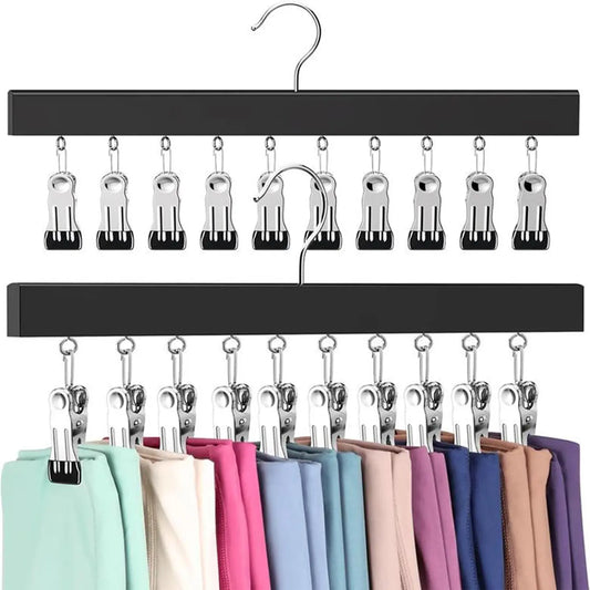 Wooden Clothes Organizer with 12 Stainless Steel Clips