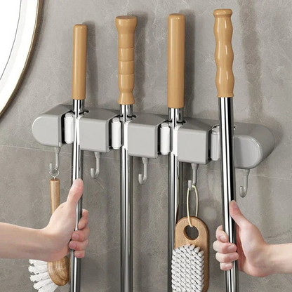 Wall Mounted Holder for Mop, Broom, Kitchen, Garden