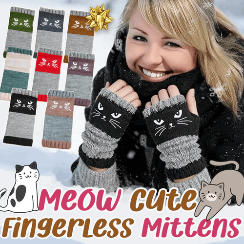 Meow Winter Cute Fingerless Mittens
