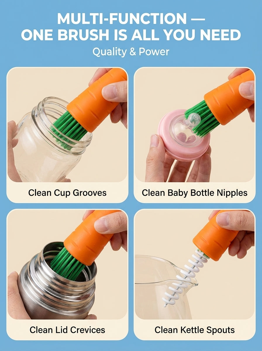Cute Carrot-Shaped 3-in-1 Cup Lid & Straw Cleaning Brush Set