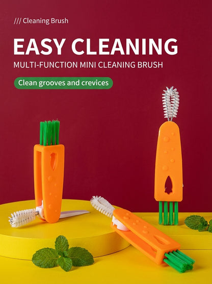 Cute Carrot-Shaped 3-in-1 Cup Lid & Straw Cleaning Brush Set