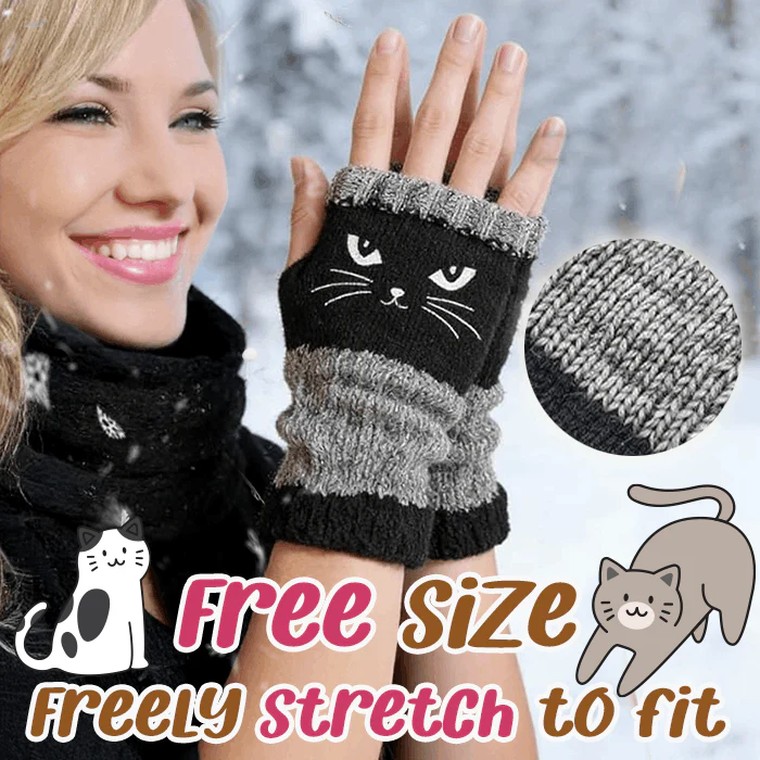Meow Winter Cute Fingerless Mittens