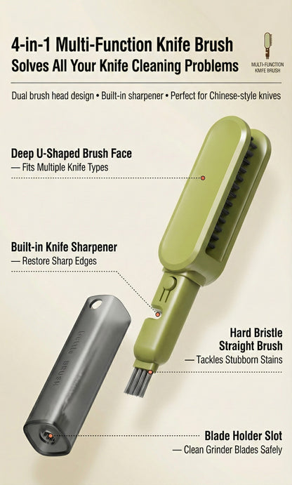 4-in-1 Knife & Utensil Cleaning Brush with Built-in Sharpener
