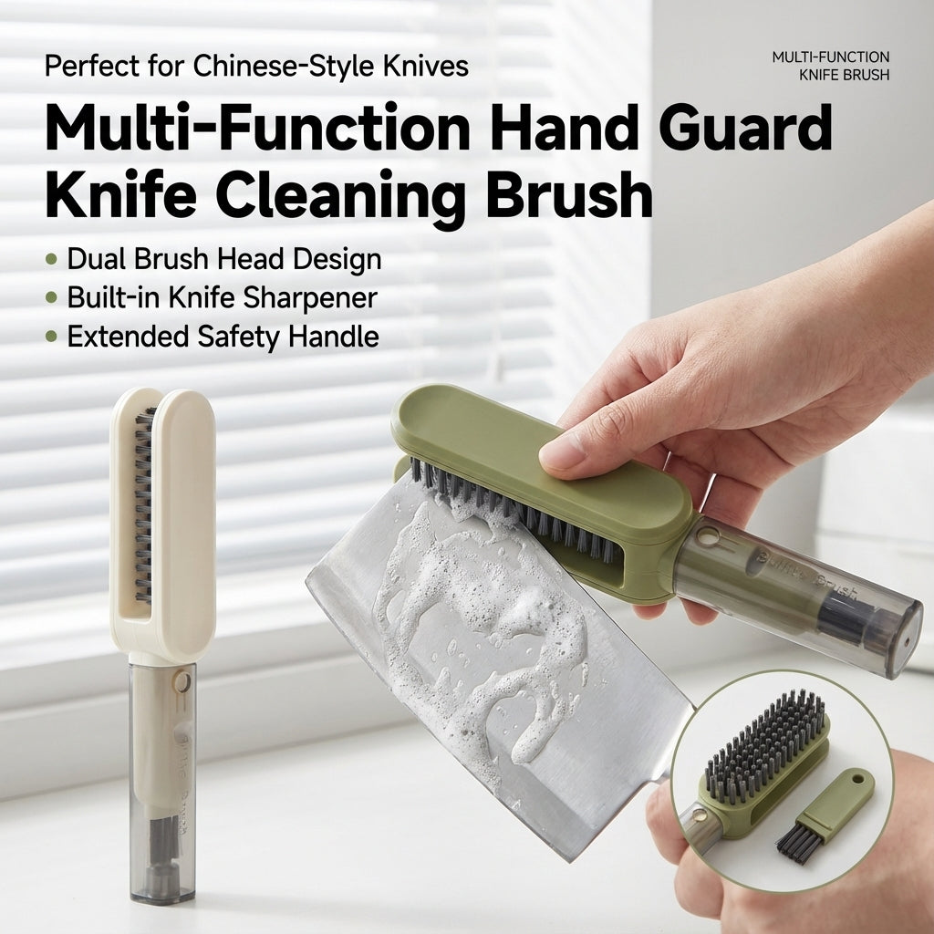 4-in-1 Knife & Utensil Cleaning Brush with Built-in Sharpener