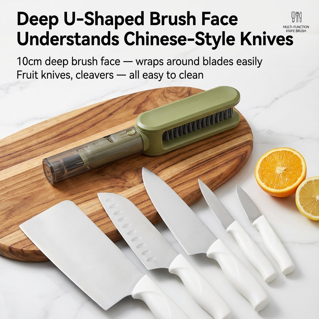 4-in-1 Knife & Utensil Cleaning Brush with Built-in Sharpener