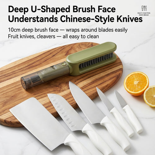 4-in-1 Knife & Utensil Cleaning Brush with Built-in Sharpener