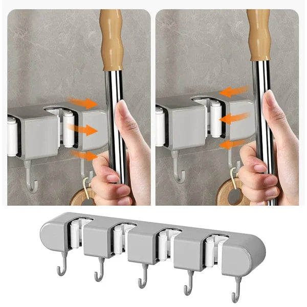 Wall Mounted Holder for Mop, Broom, Kitchen, Garden