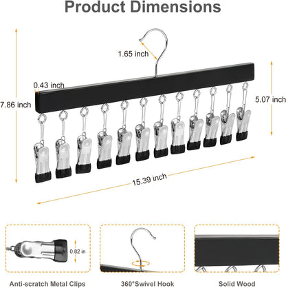 Wooden Clothes Organizer with 12 Stainless Steel Clips
