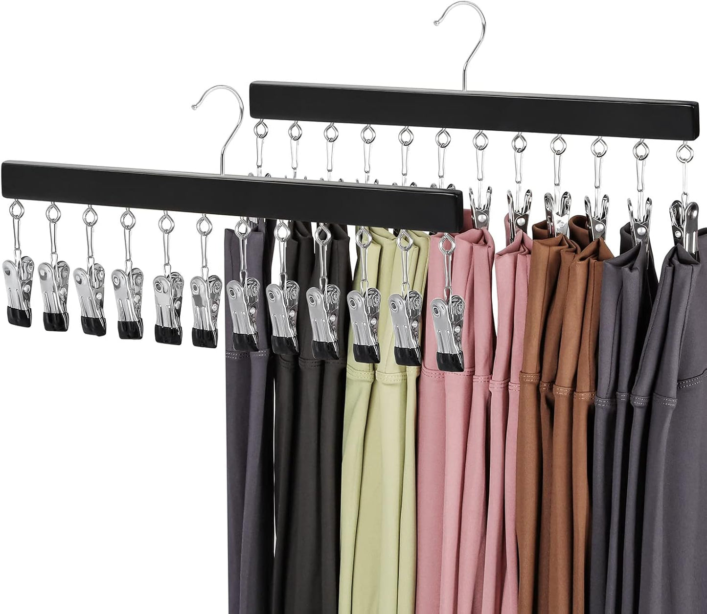 Wooden Clothes Organizer with 12 Stainless Steel Clips