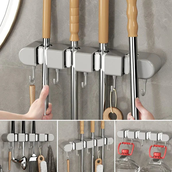 Wall Mounted Holder for Mop, Broom, Kitchen, Garden