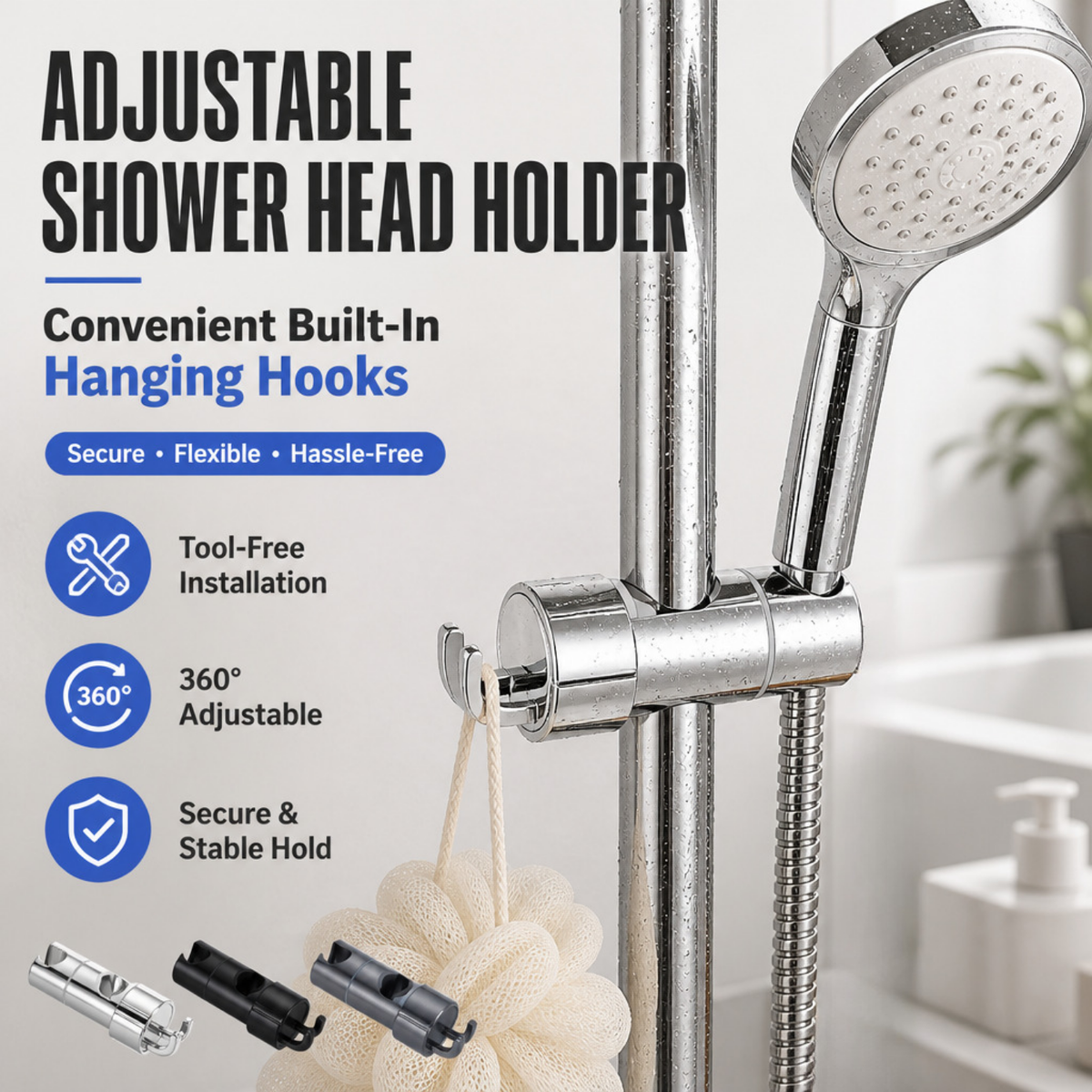 Adjustable Shower Head Holder for Slide Bar