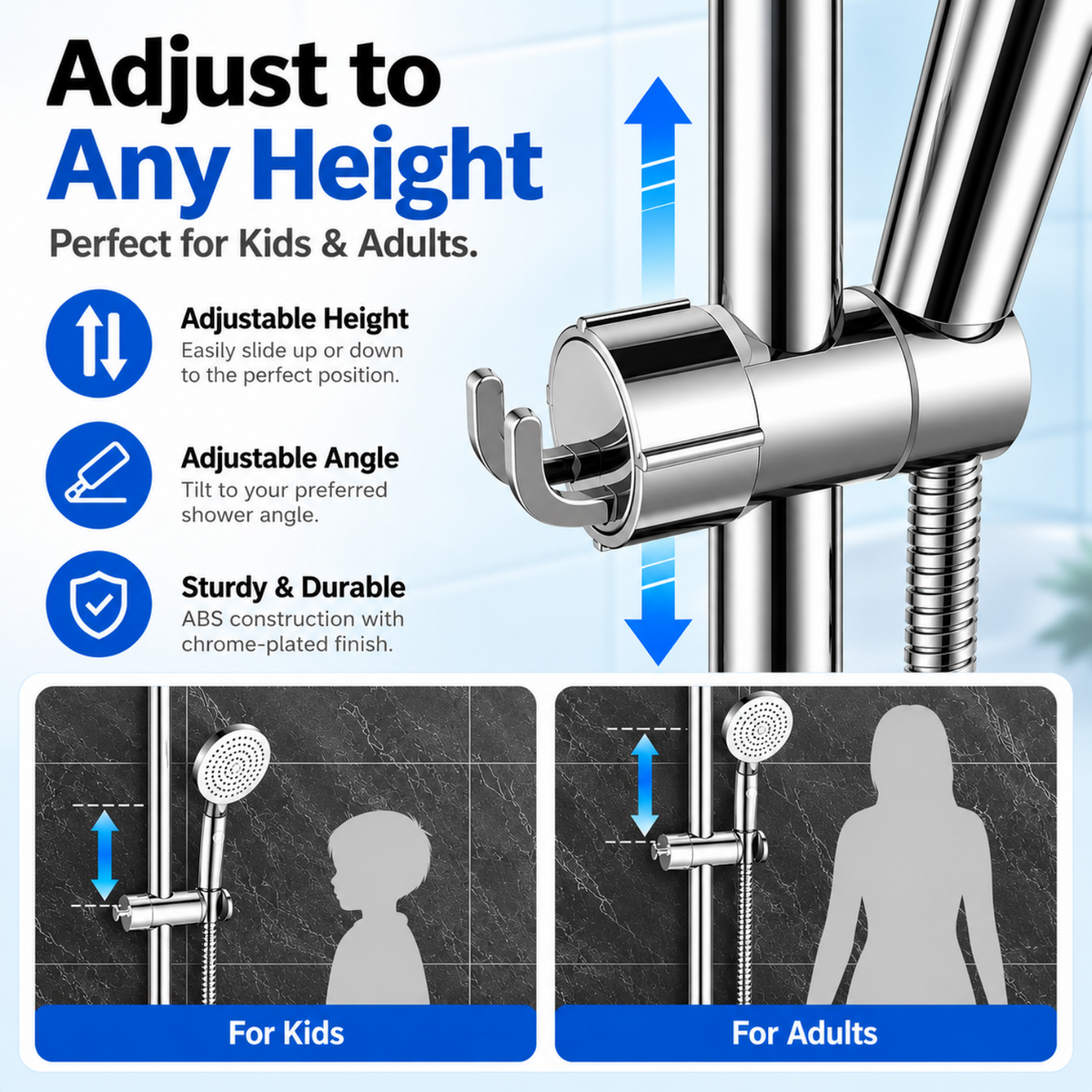 Adjustable Shower Head Holder for Slide Bar