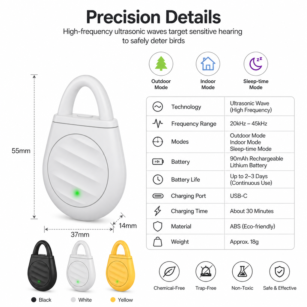 Portable Ultrasonic Bird Repellent Keychain