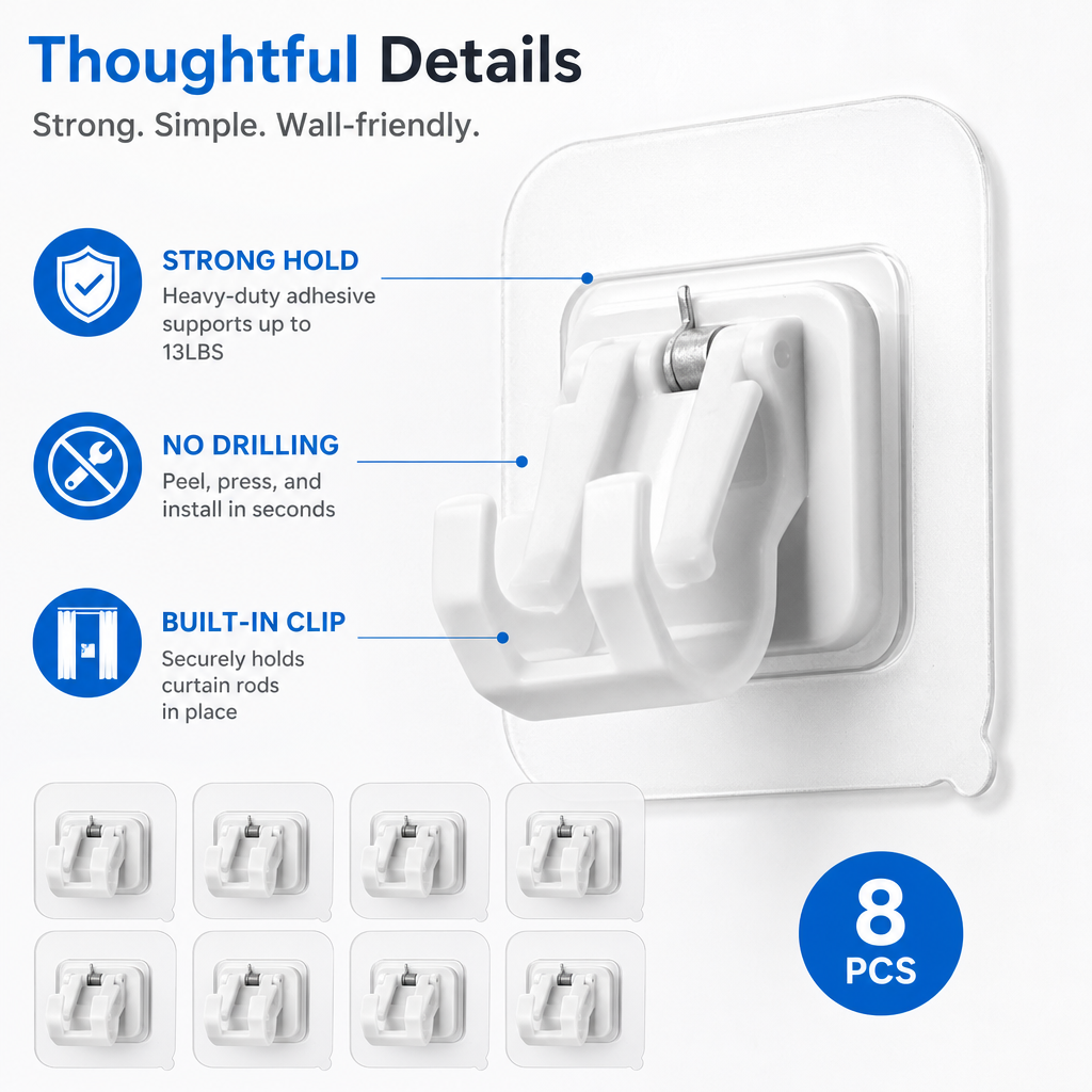 Curtain Rod Brackets with Clips (8 PCS)
