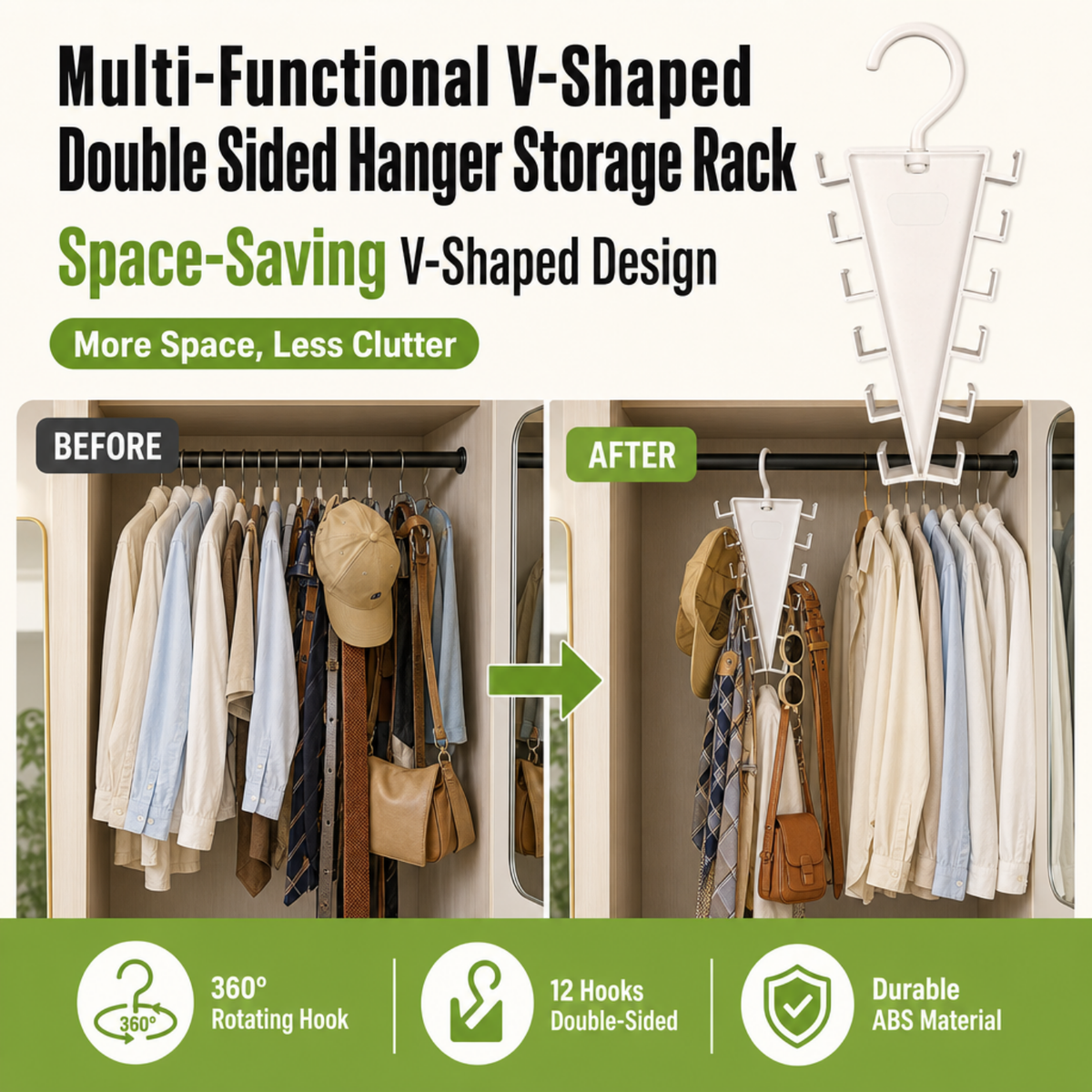 Multi-Functional V-Shaped Double Sided Hanger Storage Rack
