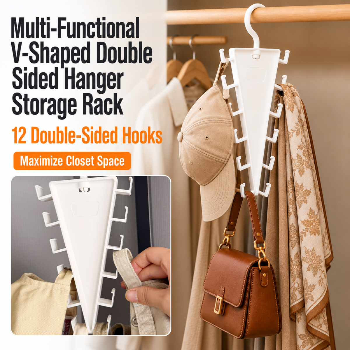 Multi-Functional V-Shaped Double Sided Hanger Storage Rack