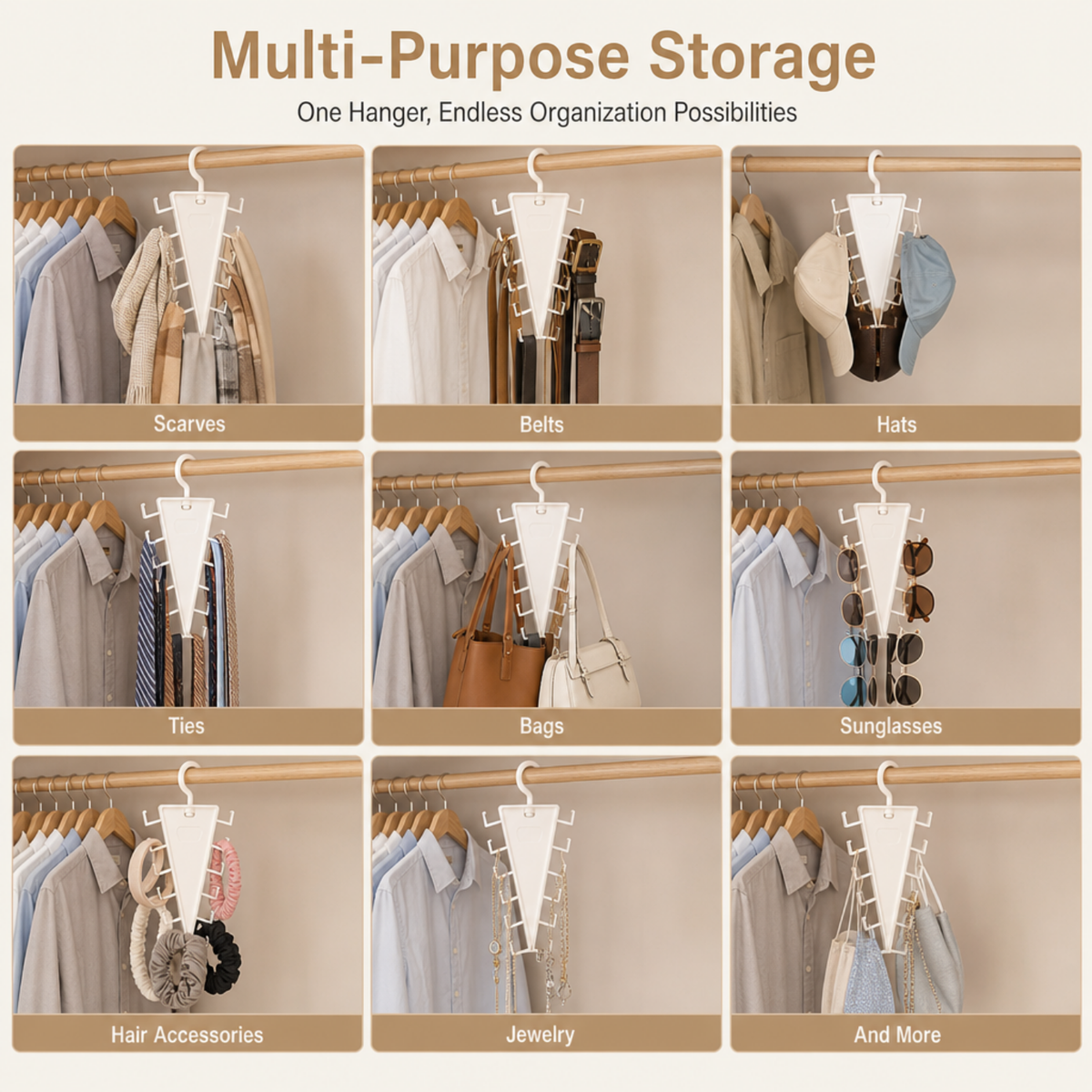 Multi-Functional V-Shaped Double Sided Hanger Storage Rack