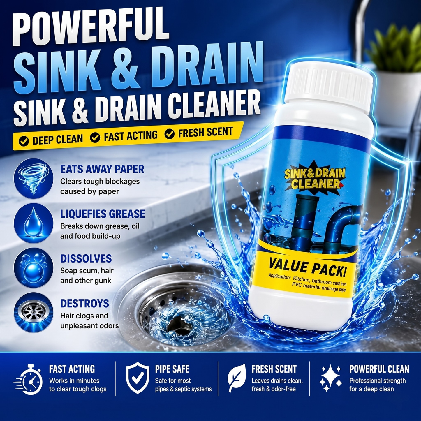 Quick Foaming Sink & Drain Cleaner Powder