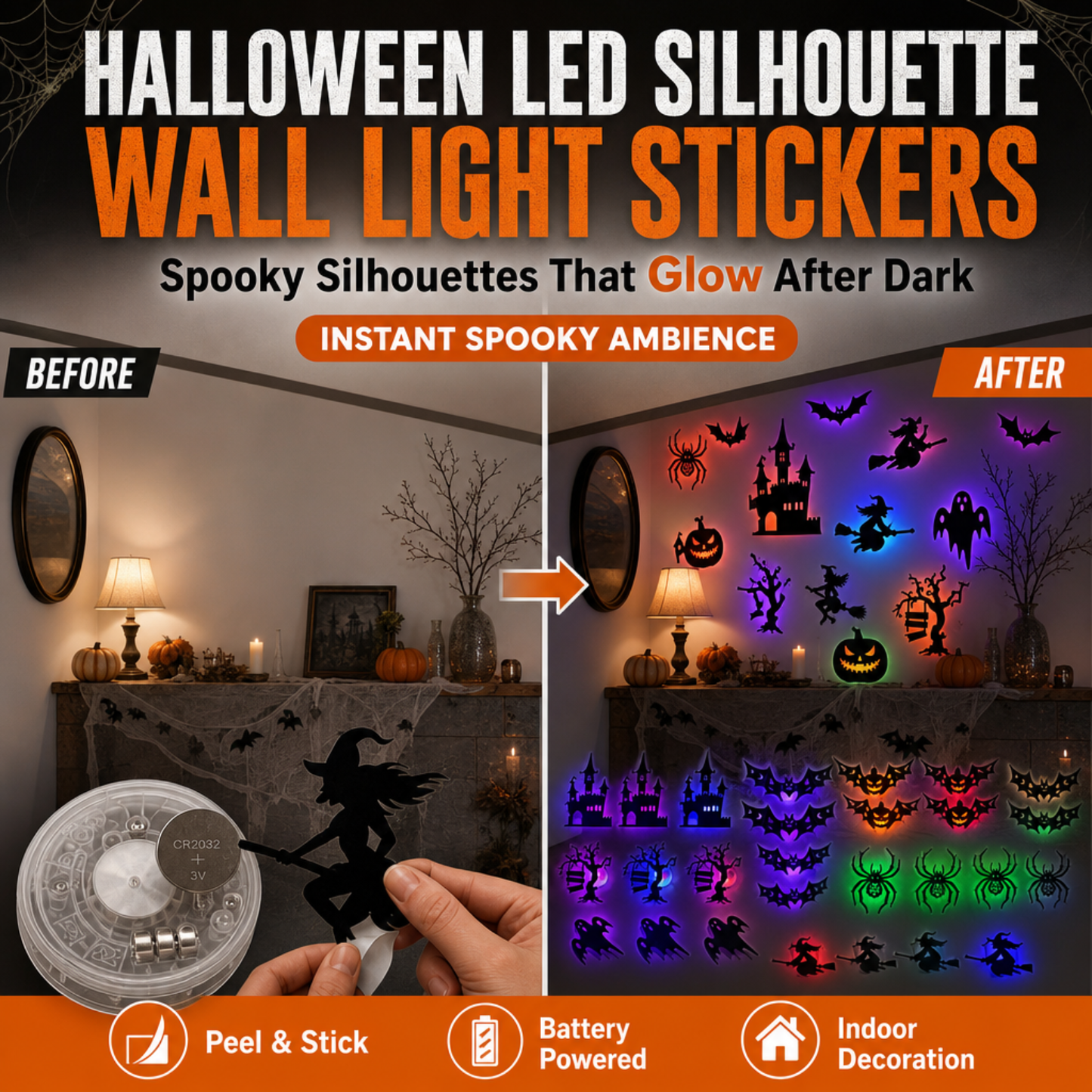 Halloween LED Silhouette Wall Light Stickers
