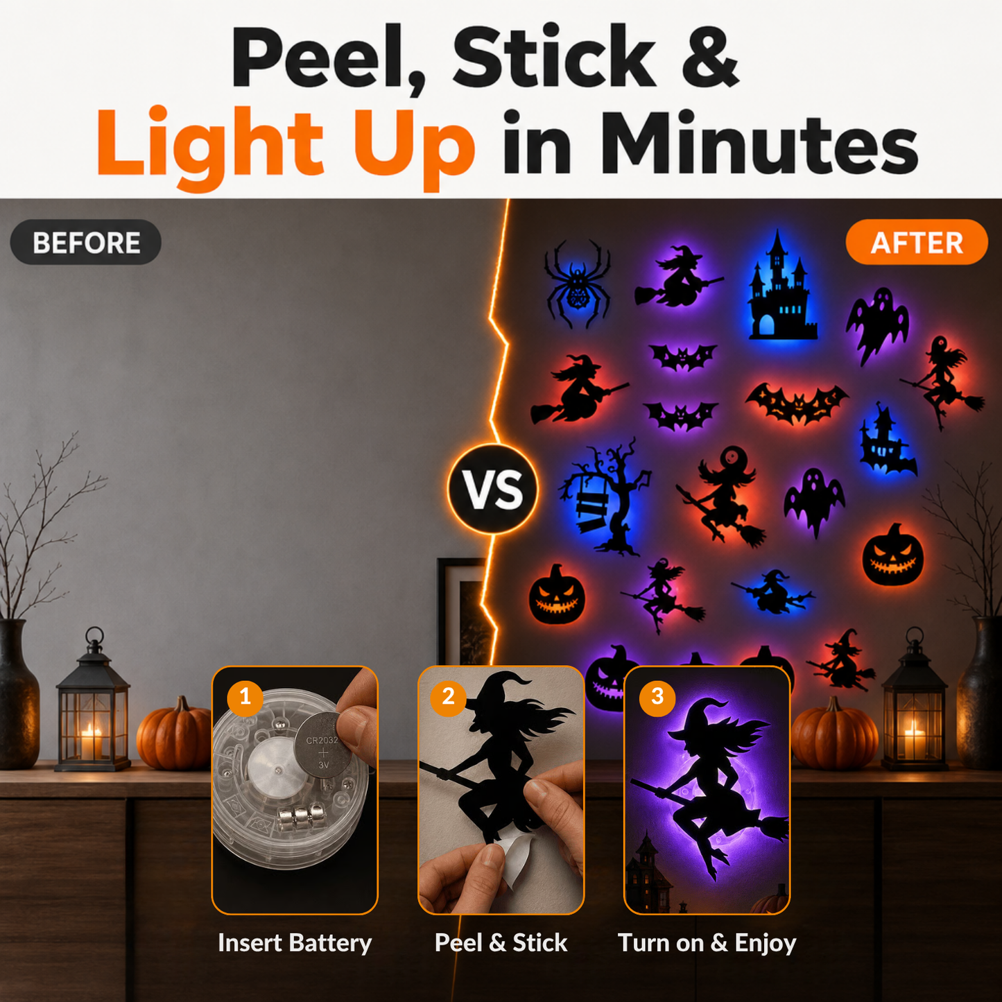 Halloween LED Silhouette Wall Light Stickers
