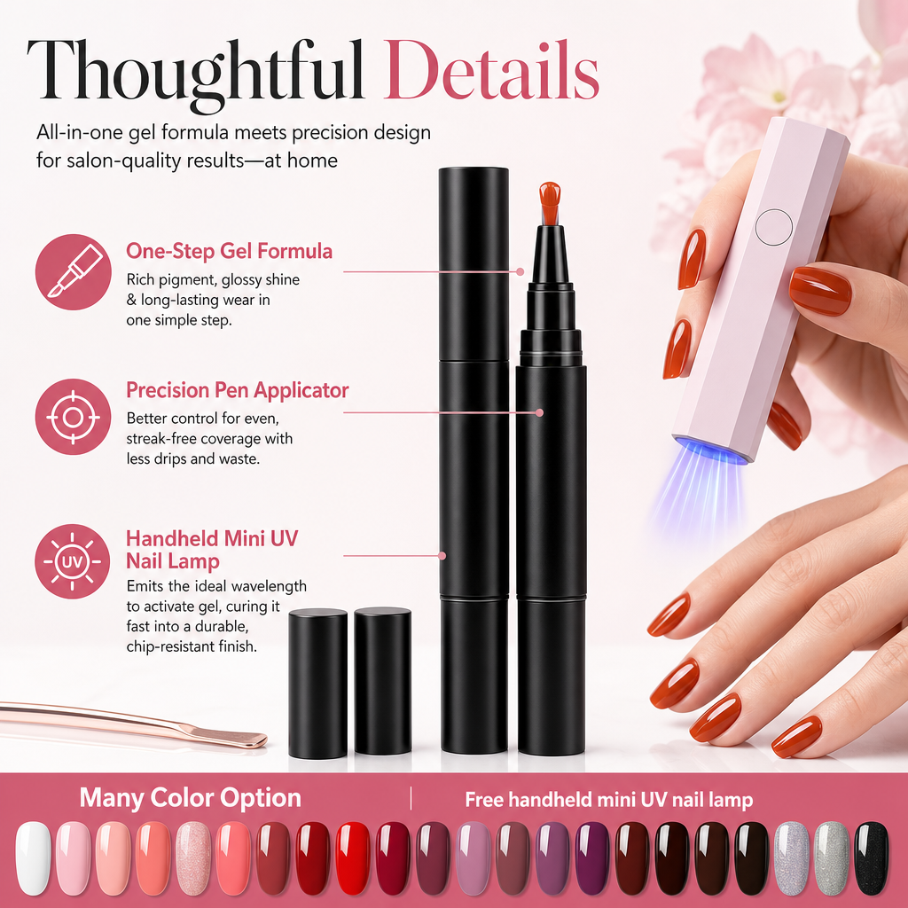 One Step Nail Gel Pen🎨Free handheld mini UV nail lamp