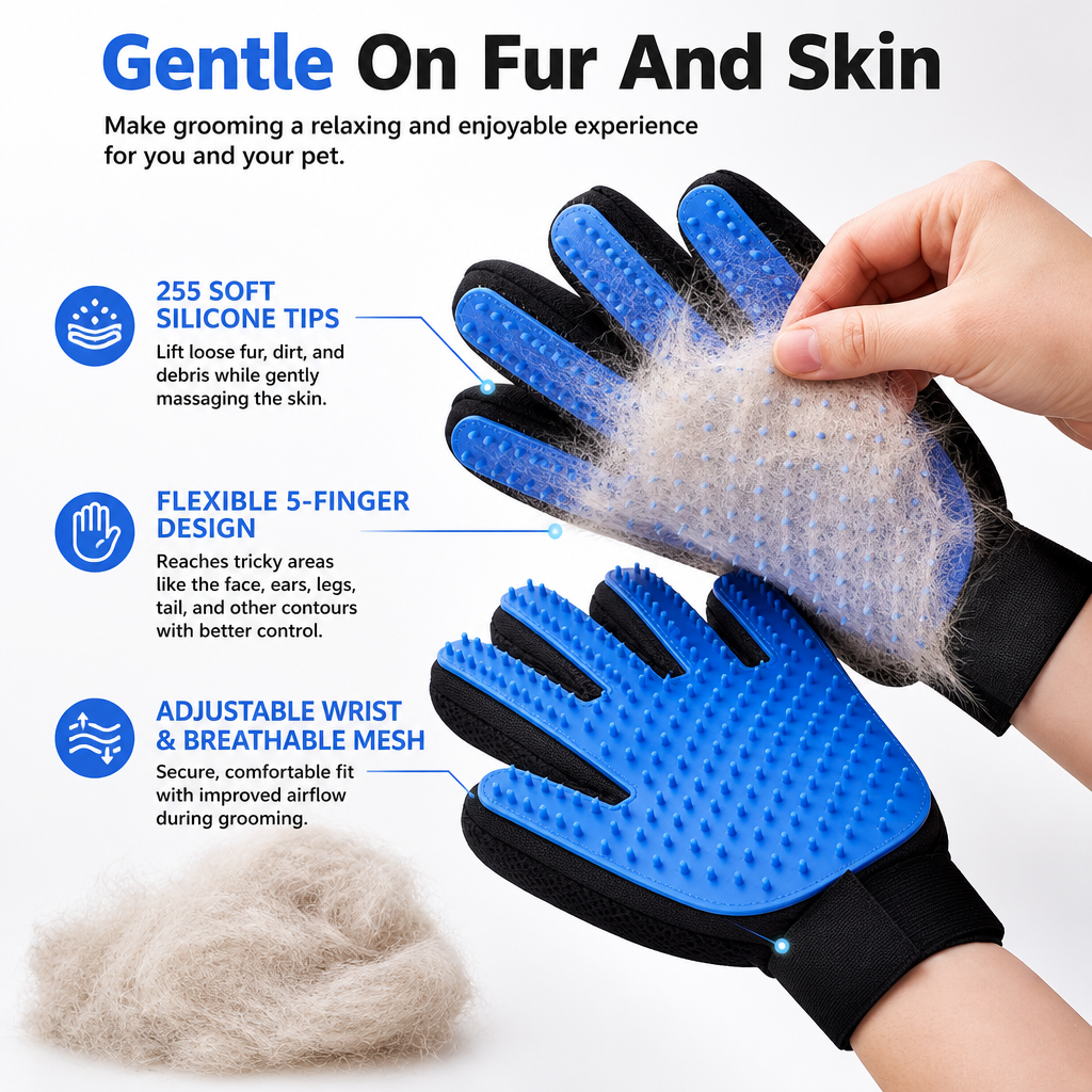 Double-Sided Pet Grooming Gloves