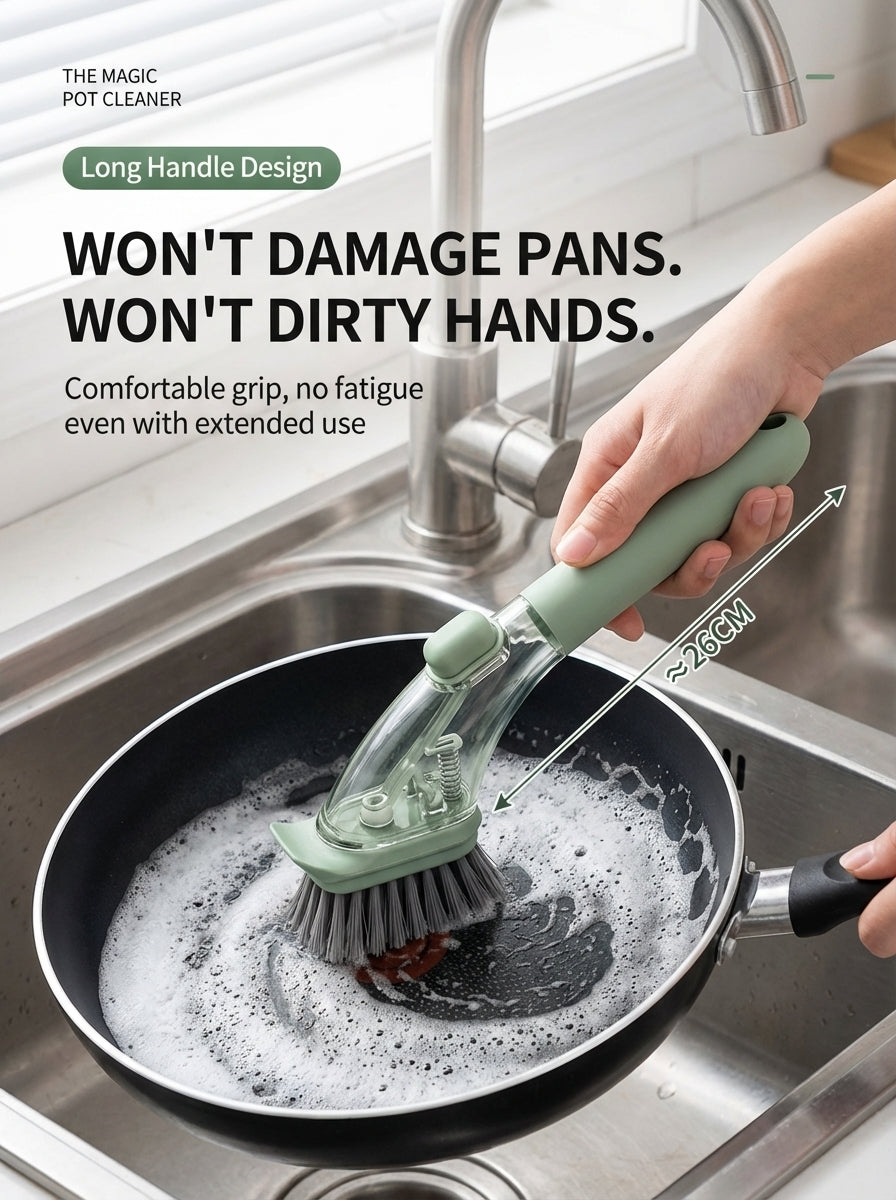 Long-Handle Soap-Dispensing Kitchen Scrub Brush