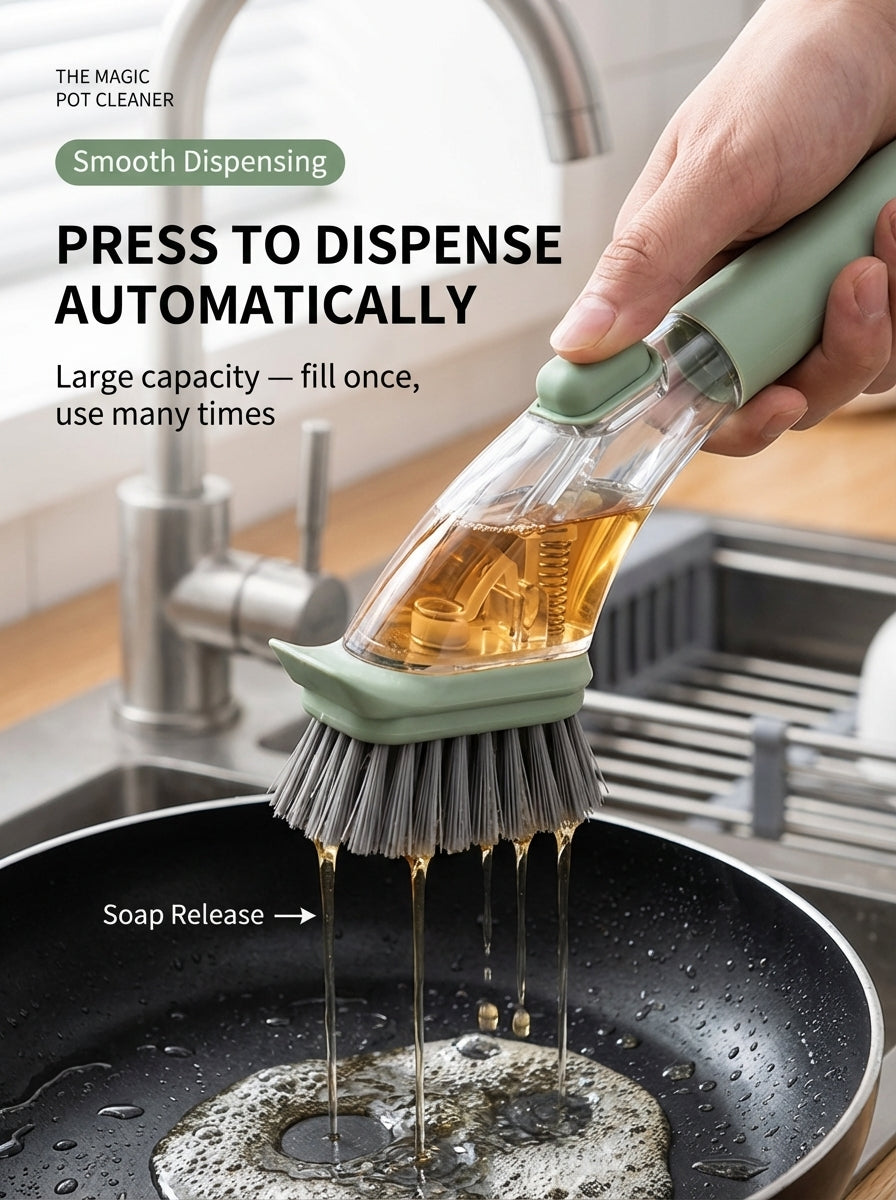 Long-Handle Soap-Dispensing Kitchen Scrub Brush