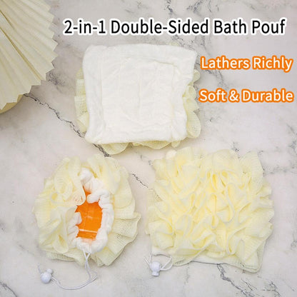 2 Pack 2-in-1 Bath Loofah & Shower Ball with Soap Pouch & Drawstring