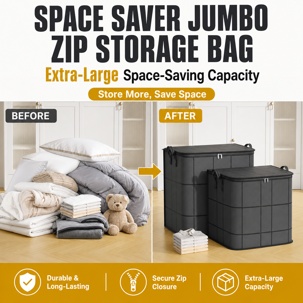 Space Saver Jumbo Zip Storage Bag - Fits 3x More in Half the Space