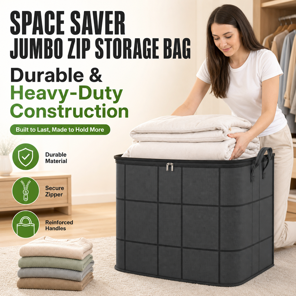 Space Saver Jumbo Zip Storage Bag - Fits 3x More in Half the Space