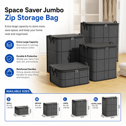 Space Saver Jumbo Zip Storage Bag - Fits 3x More in Half the Space