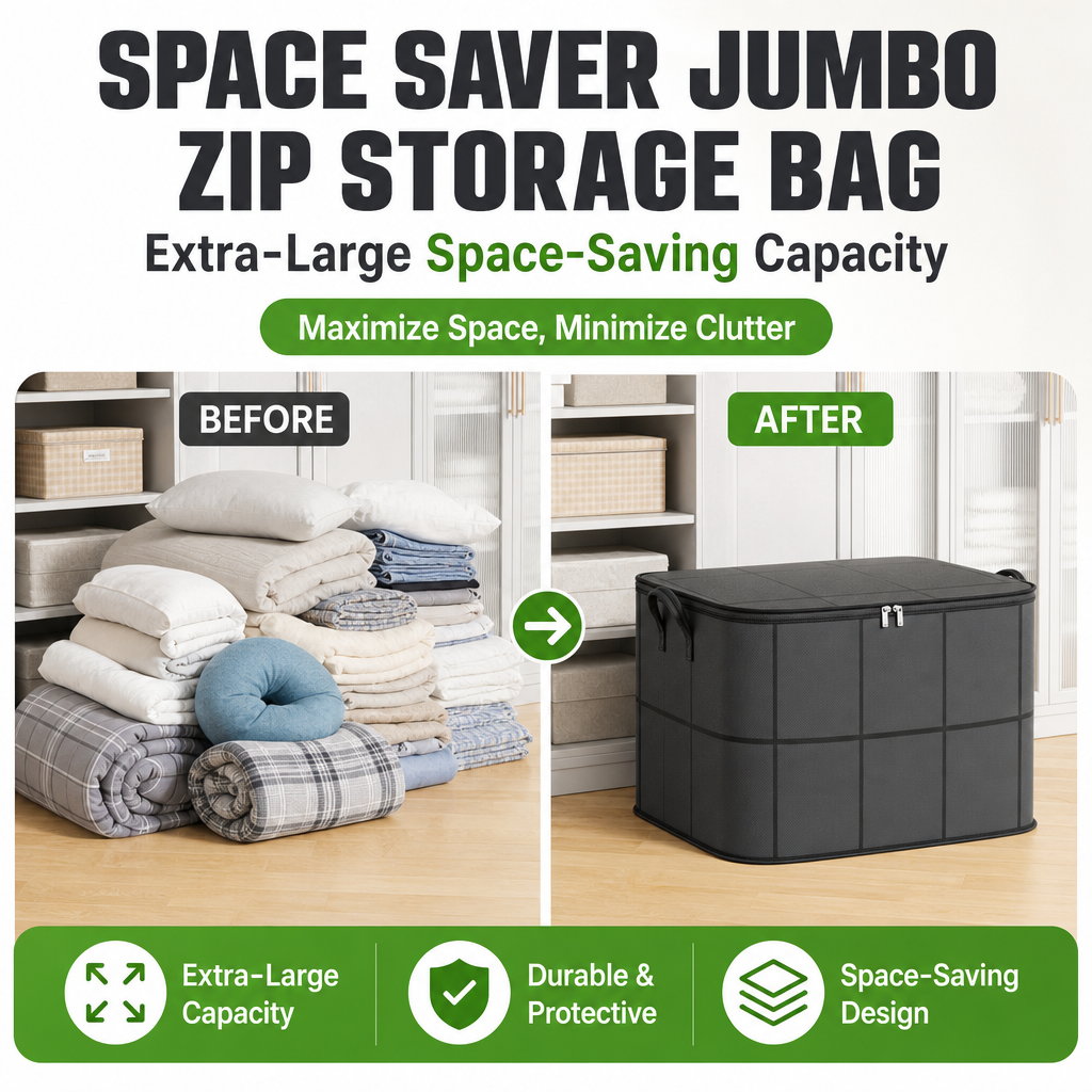 Space Saver Jumbo Zip Storage Bag - Fits 3x More in Half the Space