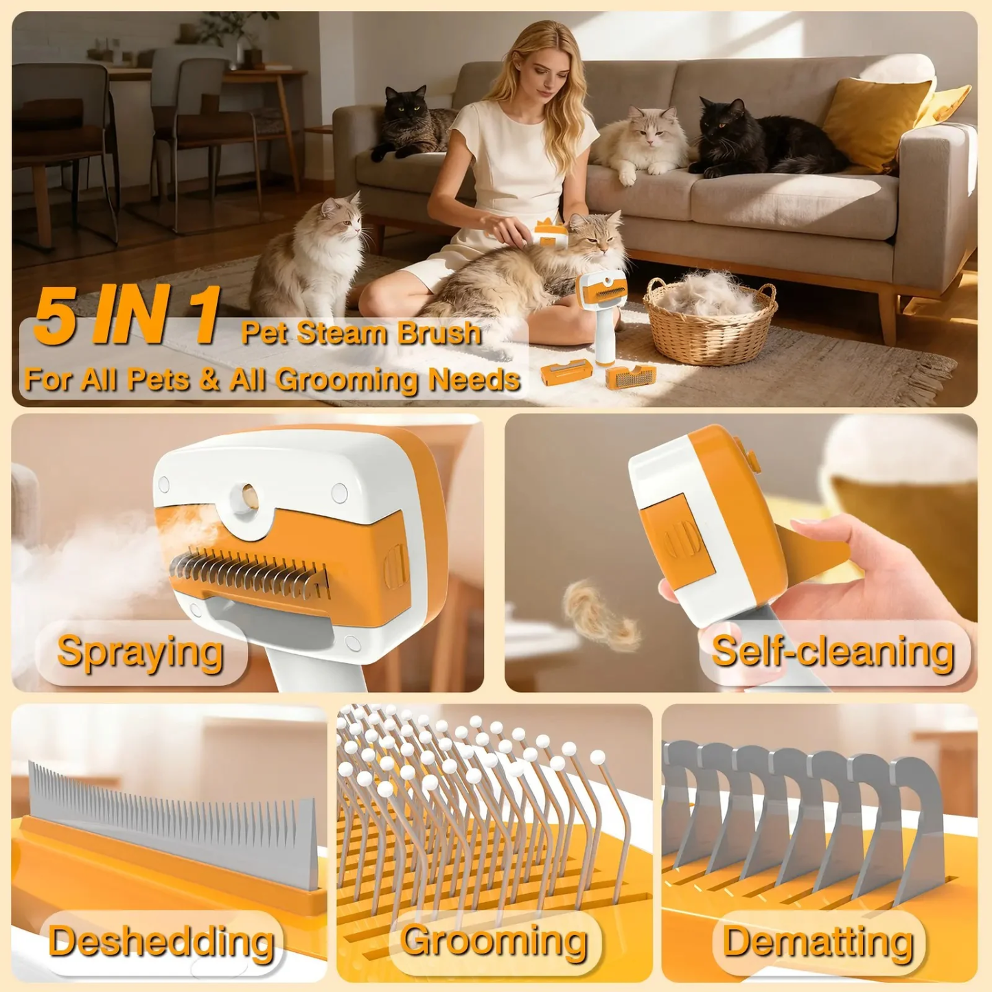 Pet Steam Brush for Dogs & Cats