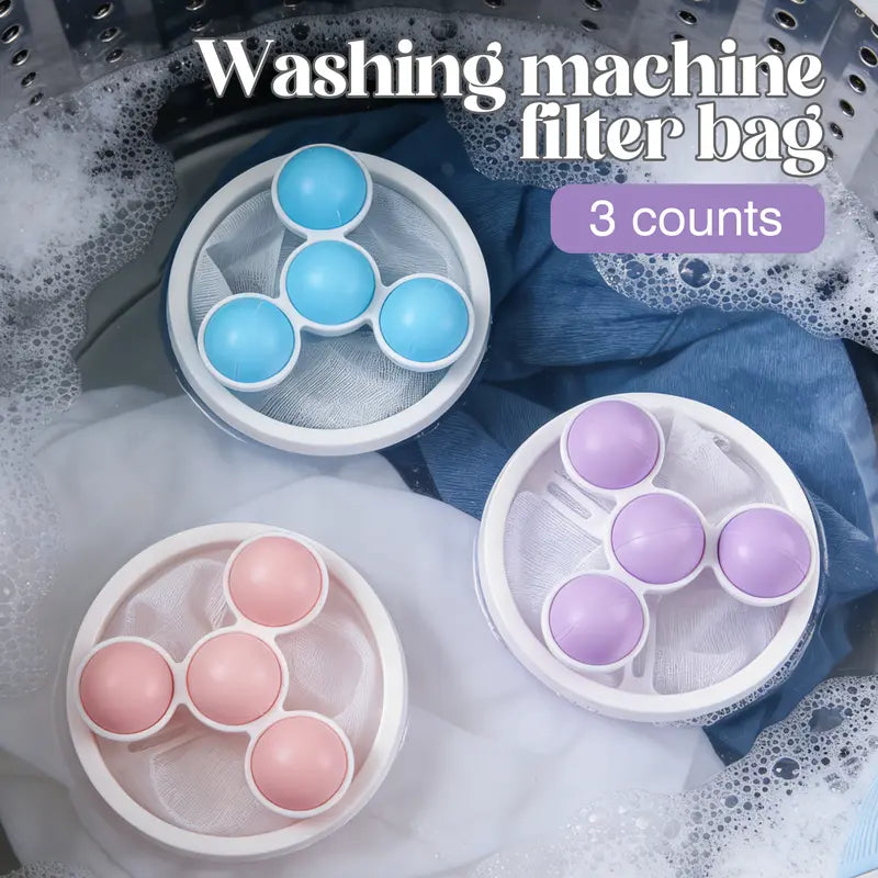 3 Count Washing Machine Filter Bag, Reusable Floating Hair Filter for Laundry