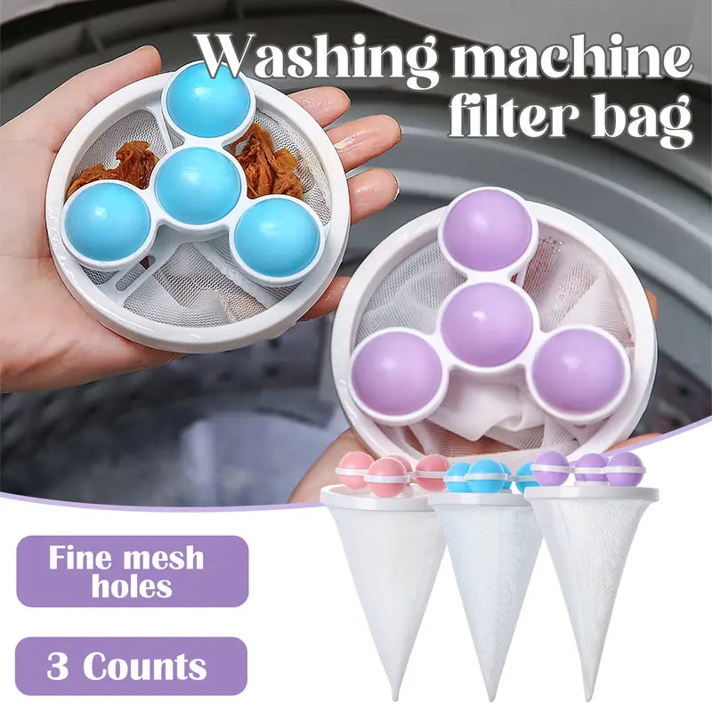 3 Count Washing Machine Filter Bag, Reusable Floating Hair Filter for Laundry