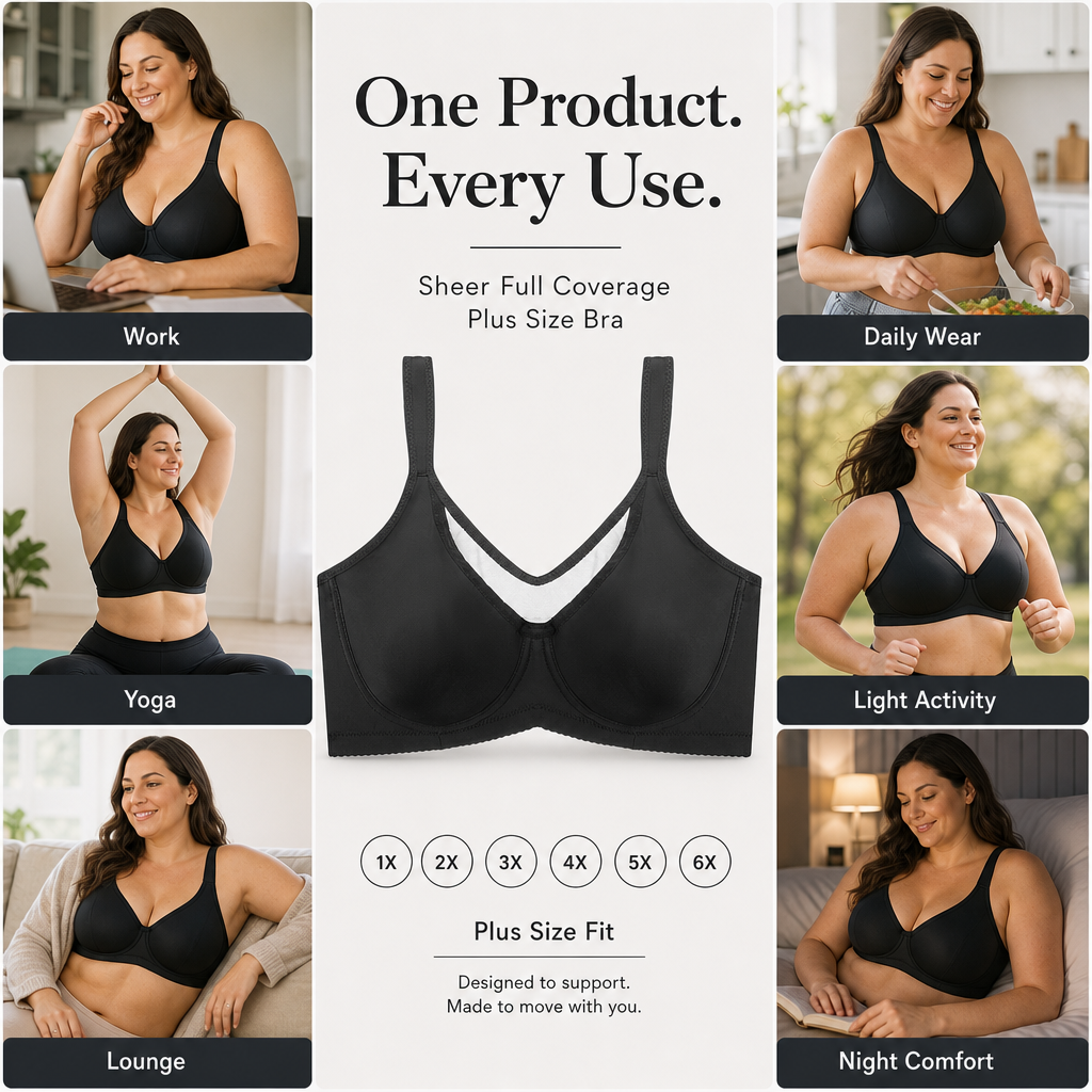 Sheer Full Coverage Plus Size Bra